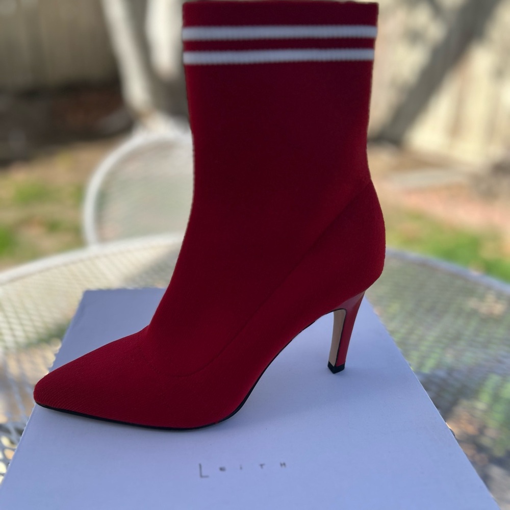 Leith Red Heeled Sock Boots